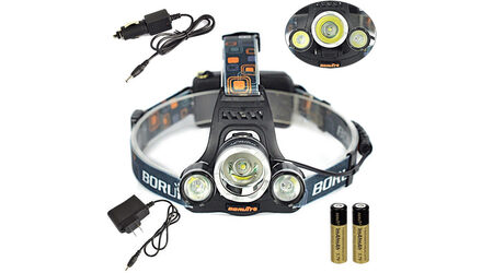 купите Светодиодный налобный фонарь Boruit HL-720 (Cree XML T6 + 2 Q5) 2200 люмен в Челябинске